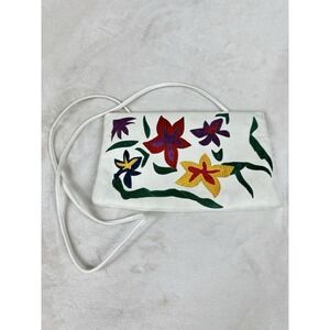Vintage Clemente White Leather Multicolored Crossbody Purse 1980's Retro Bag